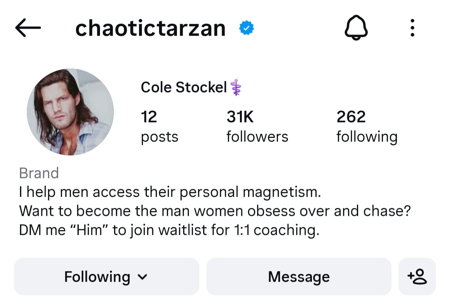 Cole Stockel Instagram profile — 31K followers